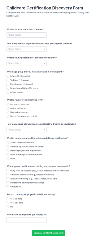 Childcare Certification Discovery Form Template