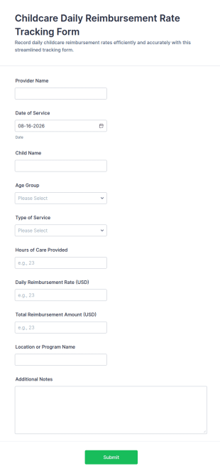 Childcare Daily Reimbursement Rate Tracking Form Template