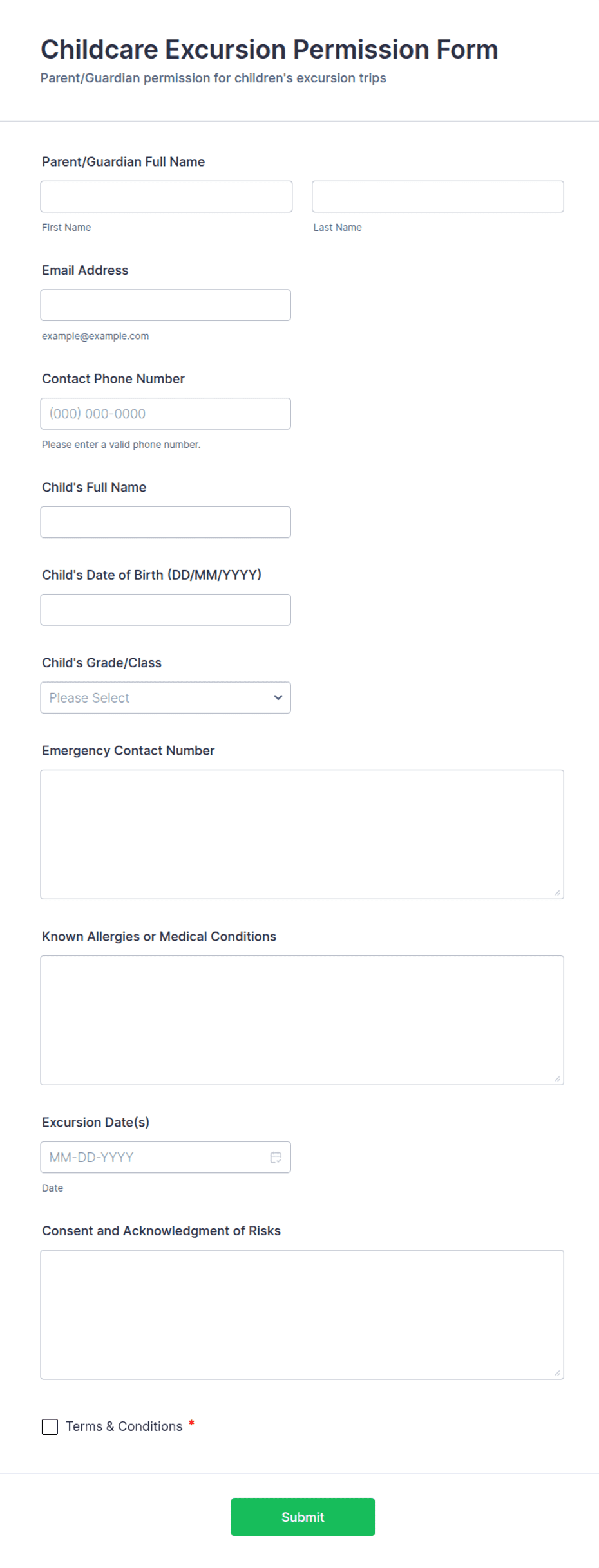 Childcare Excursion Permission Form Template | Jotform