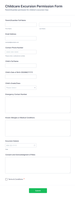Childcare Excursion Permission Form Template