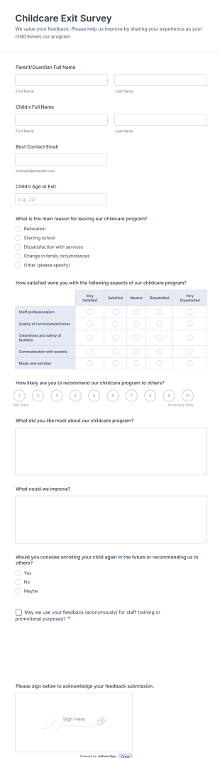 Childcare Exit Survey Form Template