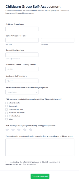Childcare Group Self Assessment Form Template