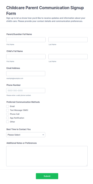 Childcare Parent Communication Signup Form Template