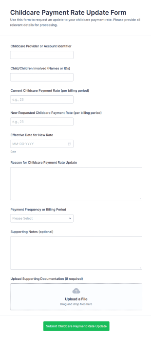 Childcare Payment Rate Update Form Template