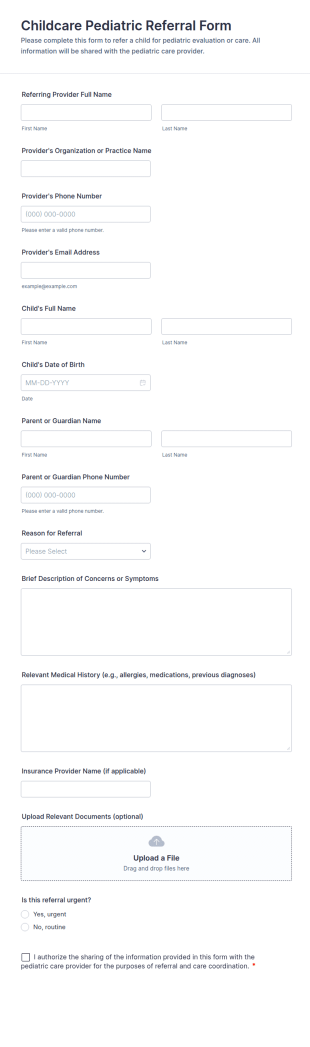 Childcare Pediatric Referral Form Template