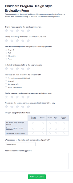 Childcare Program Design Style Evaluation Form Template