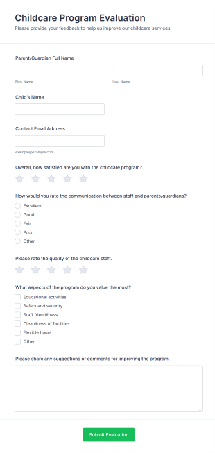 Childcare Program Evaluation Form Template