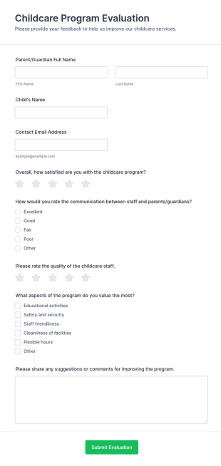 Childcare Program Evaluation Form Template