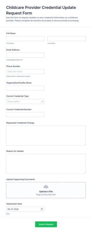 Childcare Provider Credential Update Request Form Template