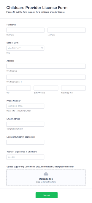 Childcare Provider License Form Form Template