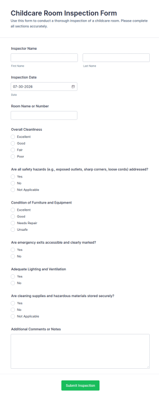Childcare Room Inspection Form Template