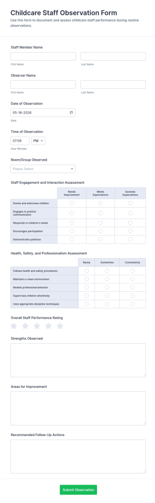 Childcare Staff Observation Form Template