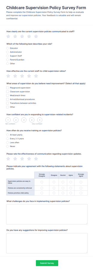 Childcare Supervision Policy Survey Form Template
