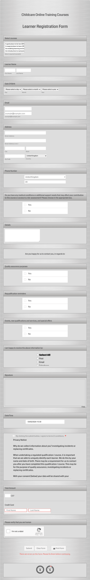 Childcare Training Course Registration Form Template