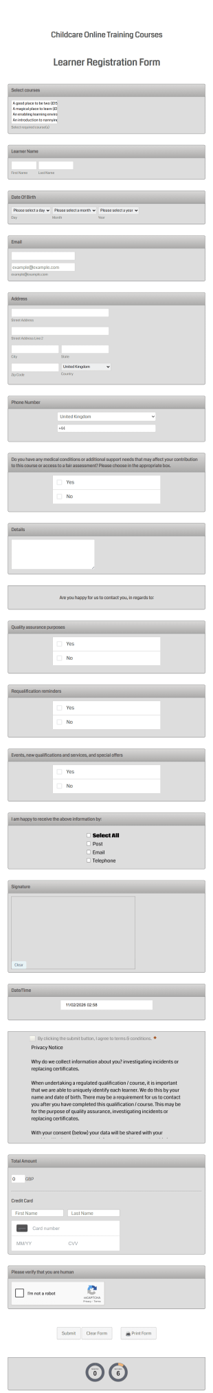 Childcare Training Course Registration Form Template