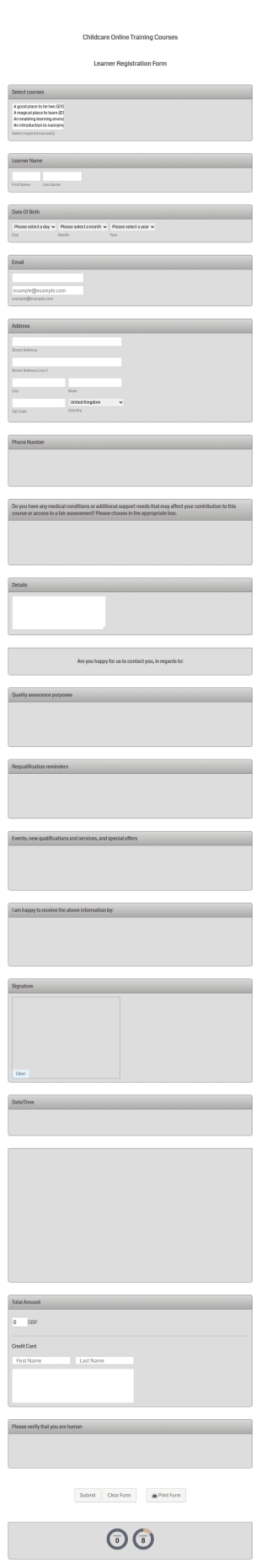 Childcare Training Course Registration Form Template