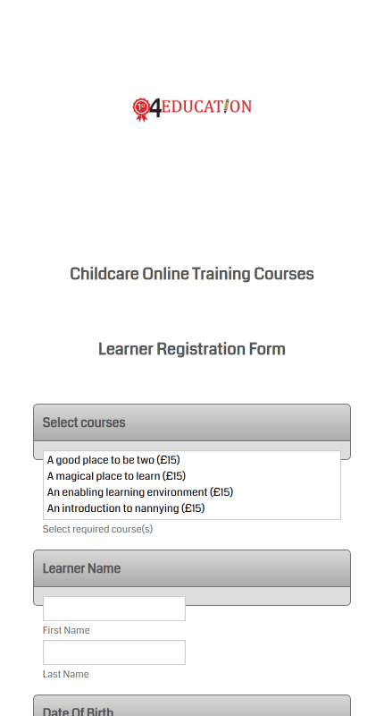 Childcare Training Course Registration Form