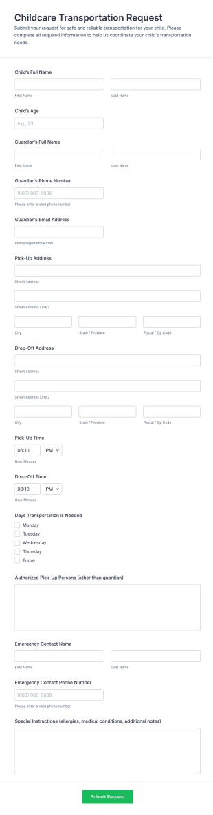 Childcare Transportation Request Form Template