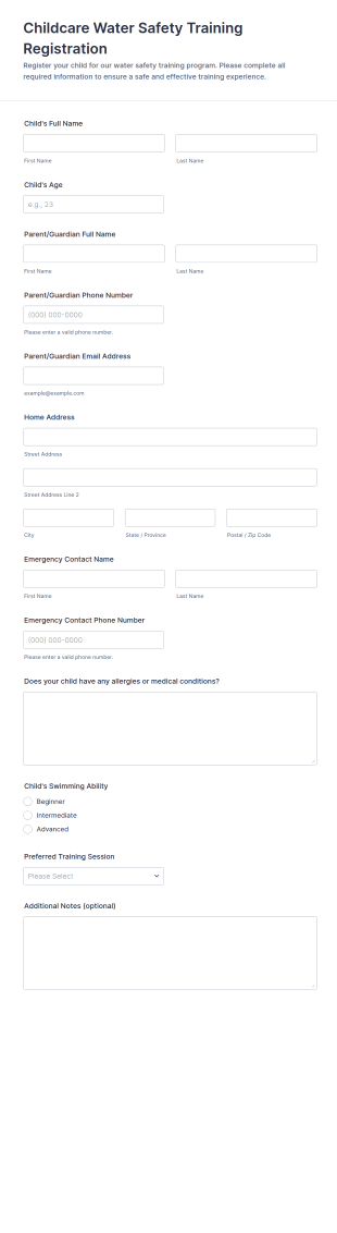 Childcare Water Safety Training Registration Form Template