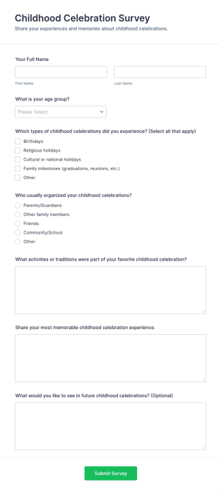 Childhood Celebration Survey Form Template