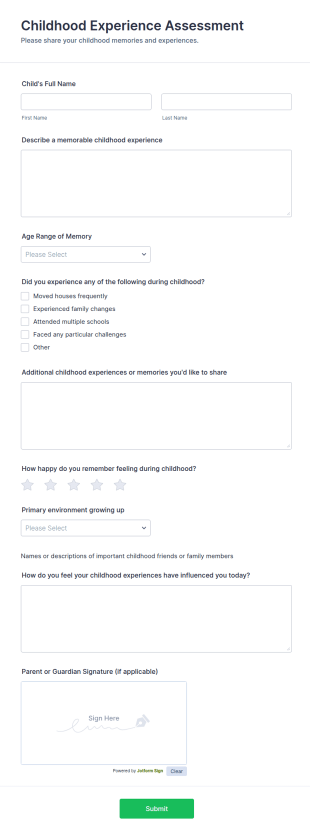 Childhood Experience Assessment Form Template