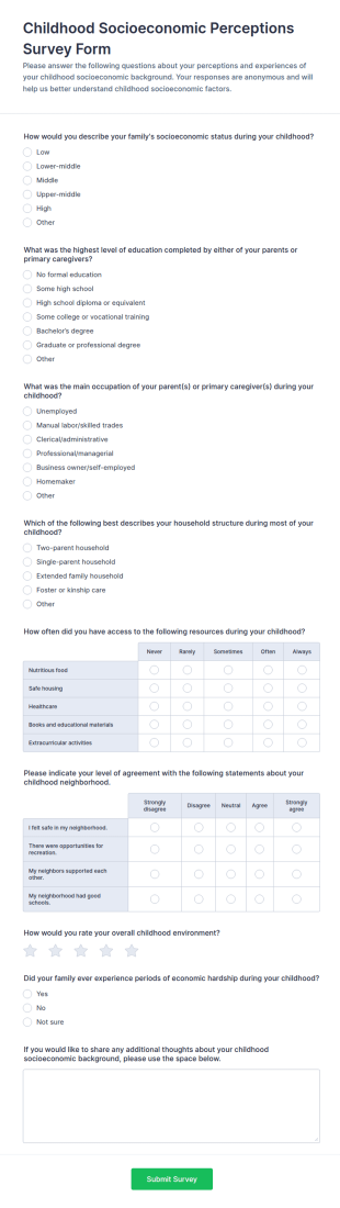 Childhood Socioeconomic Perceptions Survey Form Template