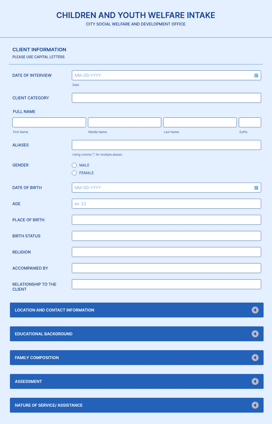 Child Protection Intake Letter Example Children And Youth Welfare Intake Form Template | Jotform