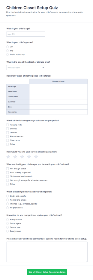 Children Closet Setup Quiz Form Template