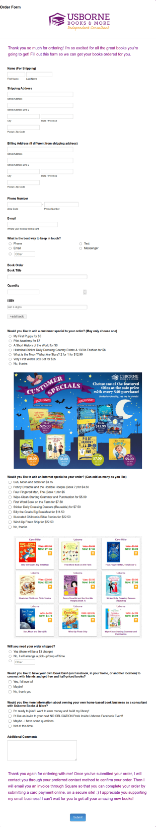 Children's Books Order Form Template