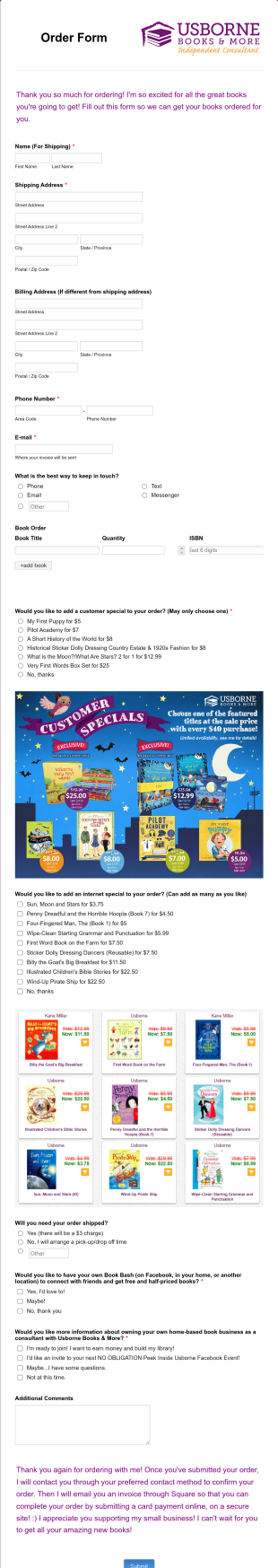 Children's Books Order Form Template