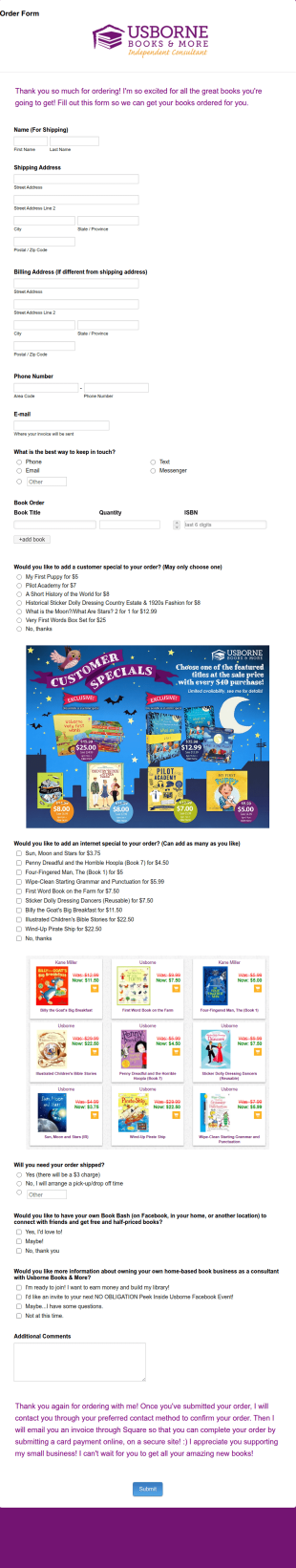 Children's Books Order Form Template