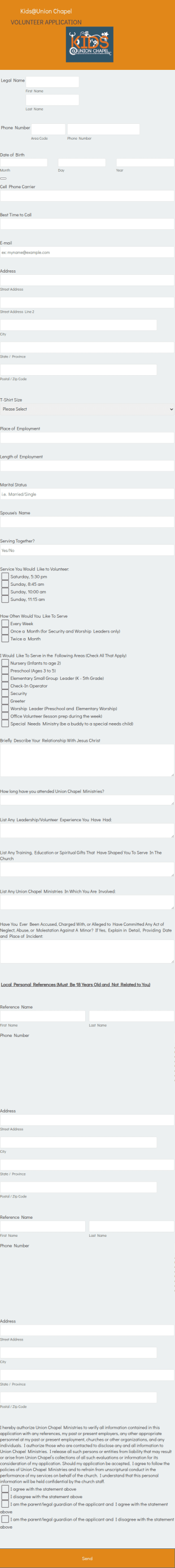 Children's Ministry Volunteer Application Form Template