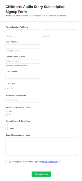 Children’s Audio Story Subscription Signup Form Template