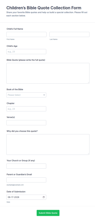 Children’s Bible Quote Collection Form Template