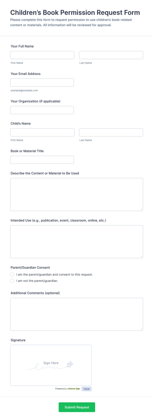 Children’s Book Permission Request Form Template