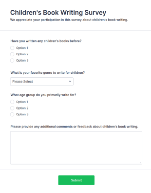 Children's Book Writing Survey Form Template