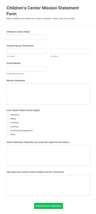 Children's Center Mission Statement Form Template