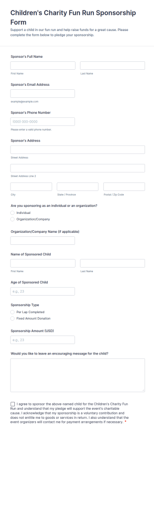 Children's Charity Fun Run Sponsorship Form Template