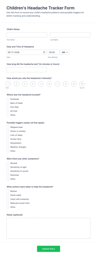 Children's Headache Tracker Form Template