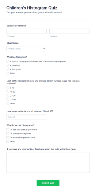 Children's Histogram Quiz Form Template