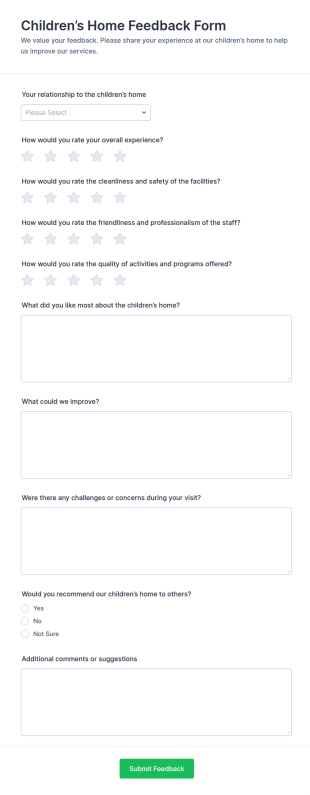 Children’s Home Feedback Form Template