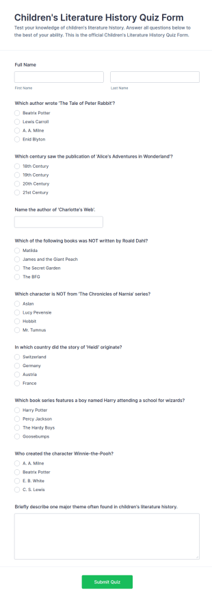 Children's Literature History Quiz Form Template