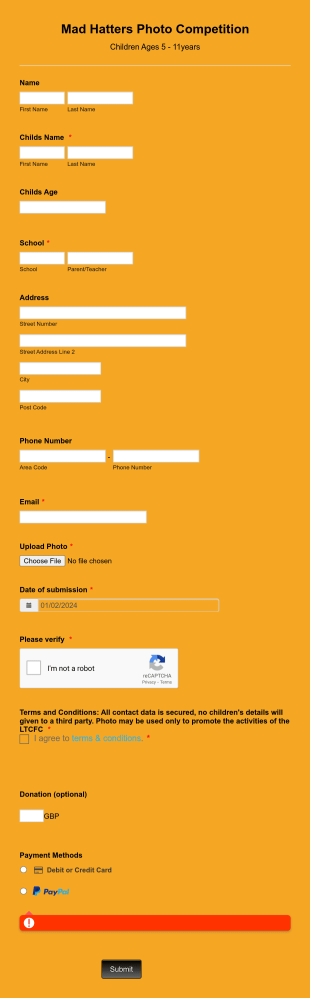 CHILDREN'S MAD HATTERS PHOTO COMPETITION Photo Upload Form Template