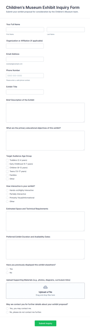 Children's Museum Exhibit Inquiry Form Template
