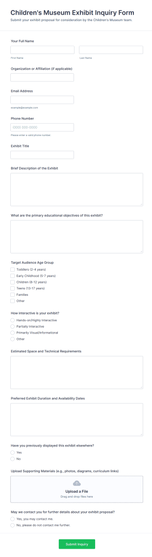 Children's Museum Exhibit Inquiry Form Template