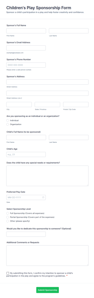 Children's Play Sponsorship Form Template