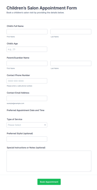 Children’s Salon Appointment Form Template