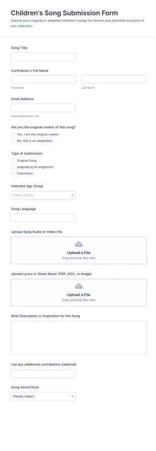 Children's Song Submission Form Template