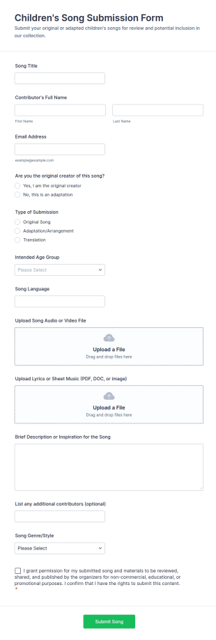 Children's Song Submission Form Template