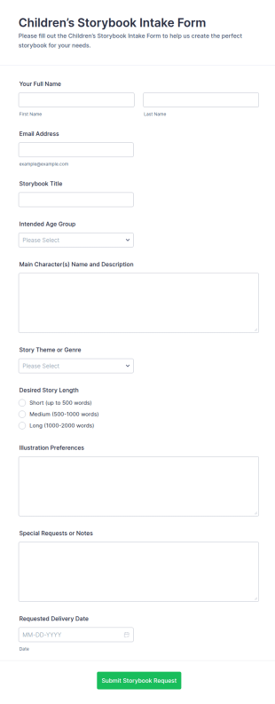 Children’s Storybook Intake Form Template